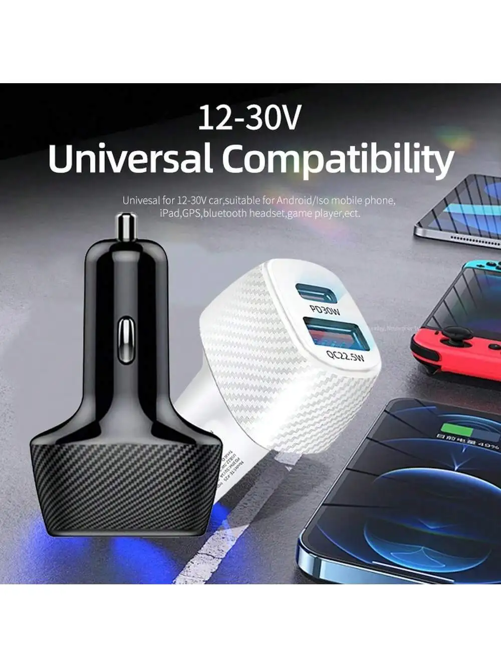 Portable 30W Super Fast Charging Car Cigarette Lighter Conversion Plug USB Car Charger, Lightweight PC , Only 19.3g!