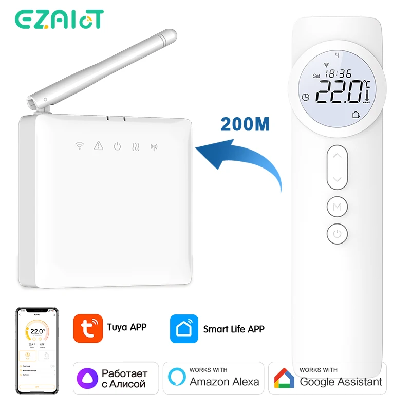 

Wireless RF Thermostat Tuya WiFi Gas Boiler Water Floor Heating Actuator Programmable Temperature Controller Alexa Google Home