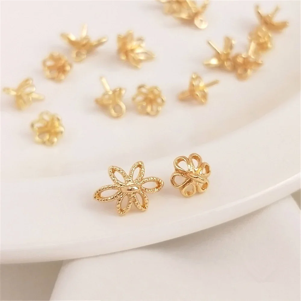 1pcs 14K Gold Plated Flower shaped half hole bead crystal pearl pendant cap holder handmade diy accessories