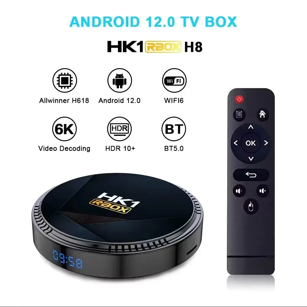 HK1 RBOX H8 Android 12.0 Smart TV Box Wifi 6 6k 2.4g & 5g Bluetooth 5.0 4g16g 32gb 64gb رباعي النواة Set Top Support Google Player
