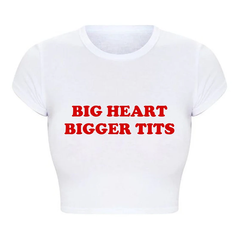 

Big Heart Bigger Tits Women Crop Tops Kawaii Clothes Harajuku Gothic T Shirt Ladies Summer Fashion Baby Tee Aesthetic Tshirt