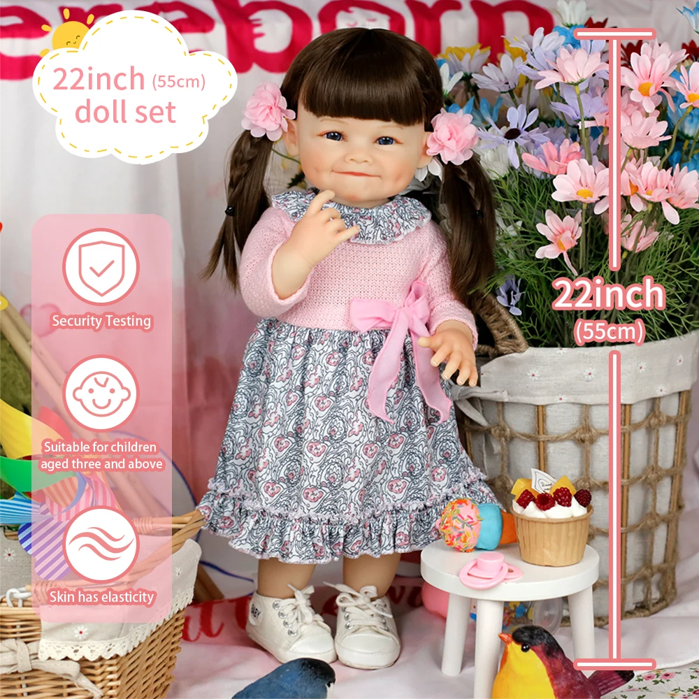 

55 см куклы реборн для малышей с милым лицом для девочек, мягкие игрушки для малышей, силиконовые детские игрушки для дня рождения, рождественские подарки, кукла высокого качества