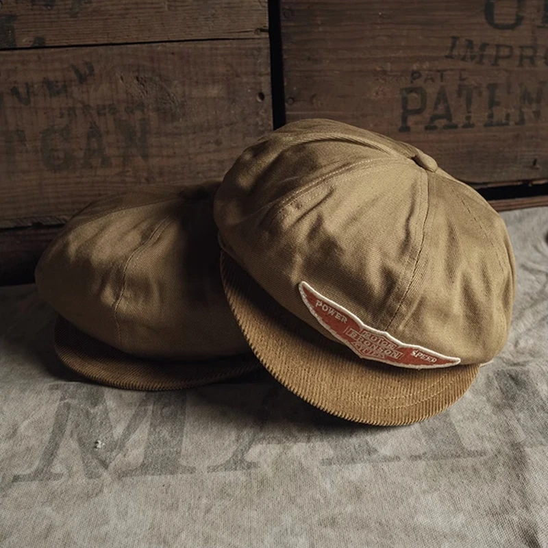 

Bronson Motorcycle Biker Cap 1950s Style Mens Dome Newsboy Painter's Hat Khaki