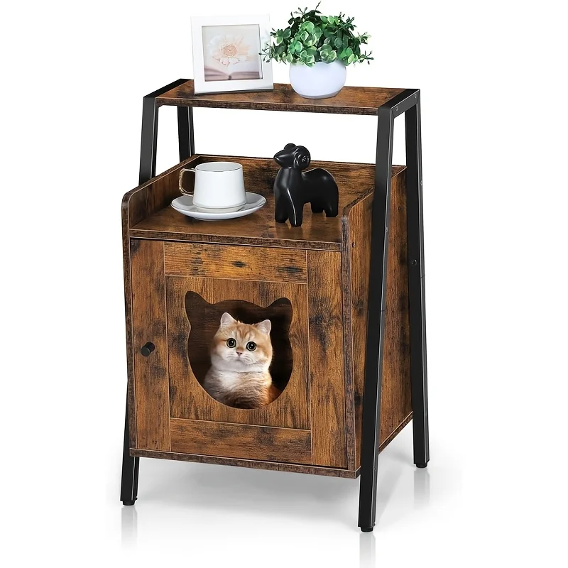 

Furniture Designed to Conceal a Cat Litter Box, Featuring an Open Shelf, Suitable for Indoor Use As a Cat Washroom Or Pet House