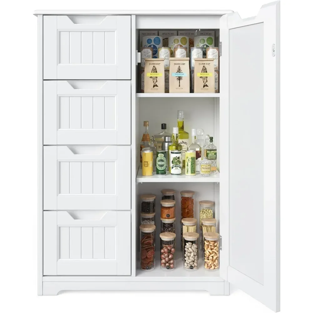 

33" Small Kitchen Pantry Storage Cabinet with Door and Shelves, Pantry Cabinet Storage Cupboard