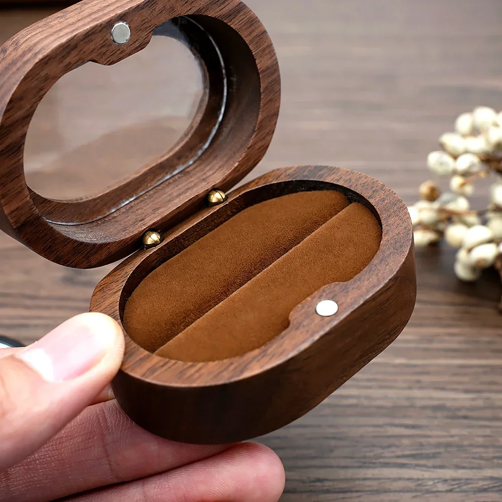 Free Custom Oval Wooden Jewelry Box Women Couple Ring Display Box Engagement Wedding Ring Storage Box Love Gift Bead Storage Box