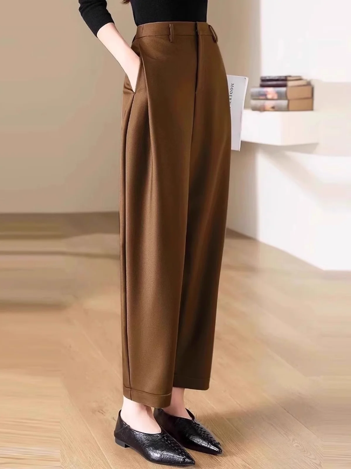 Ozhouzhan Women clothes 2024 Autumn and Winter New Cocoon Shaped Sickle Casual Pants Design High Waist Slimming Straight Suit...