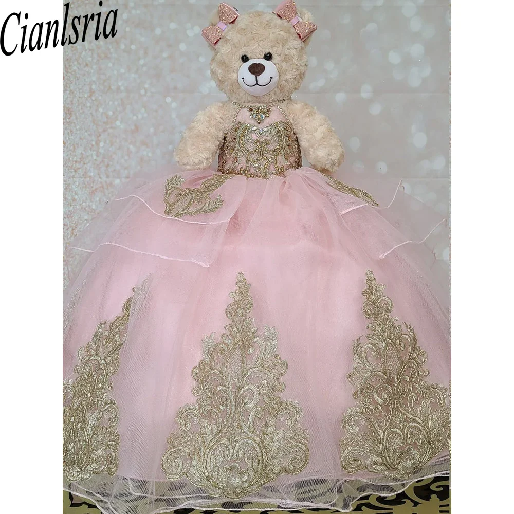 Pink 3D Flower Special Link For Personalized Quinceanera Teddy Bear Dress Bead Appliques Robe de bal Customized