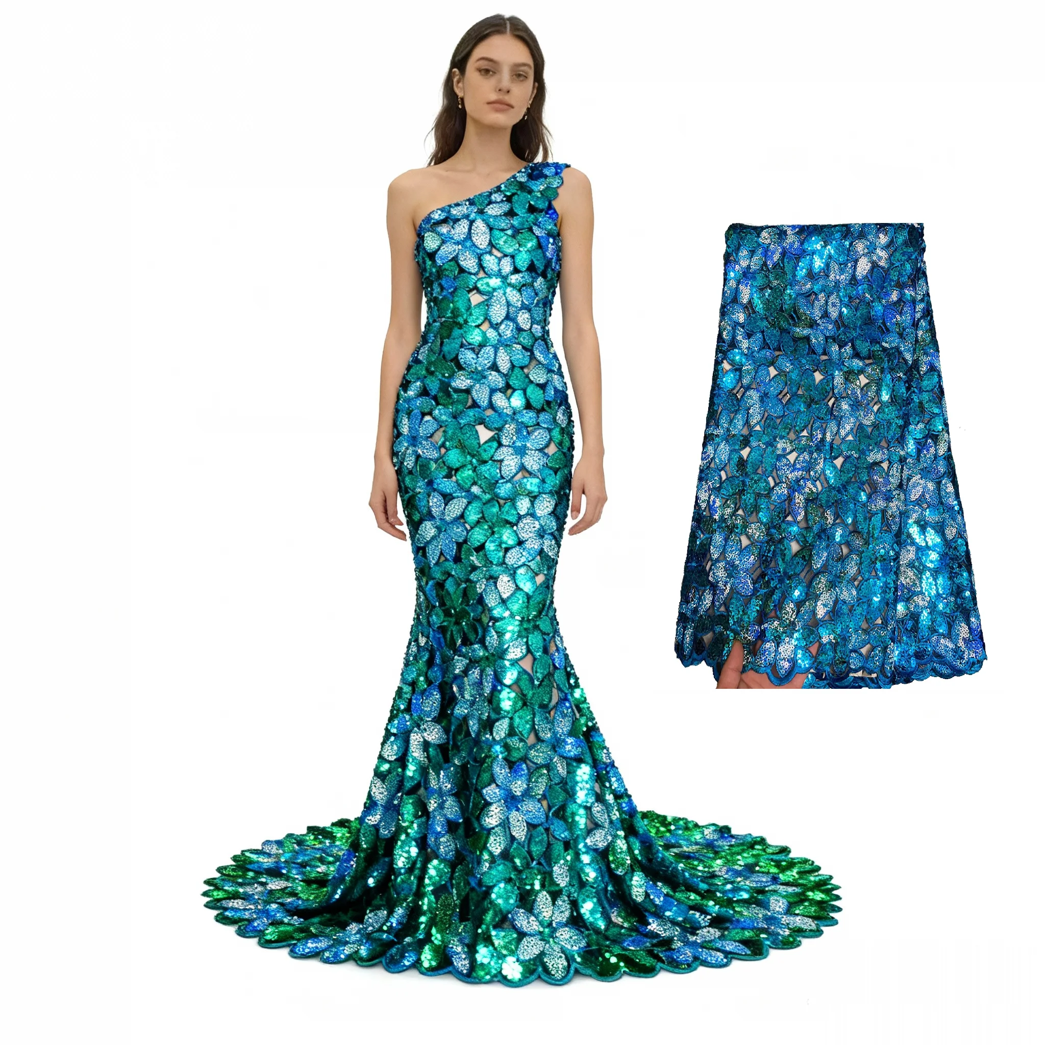 

Африканское кружево, великолепное, полностью расшитое пайетками, африканское кружево ручной работы из органзы, бирюзово-синее, нигерийское кружевное полотно для платья