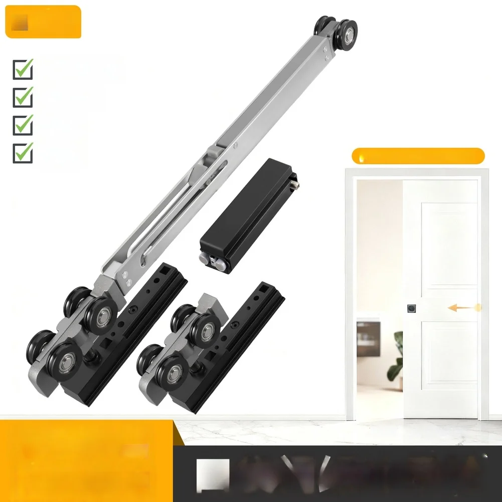 Concealed Pocket Door Sliding Track Wood Door Two-way Buffer Pulley Sliding Door Set Adjustable Height Hardware Tool ﻿