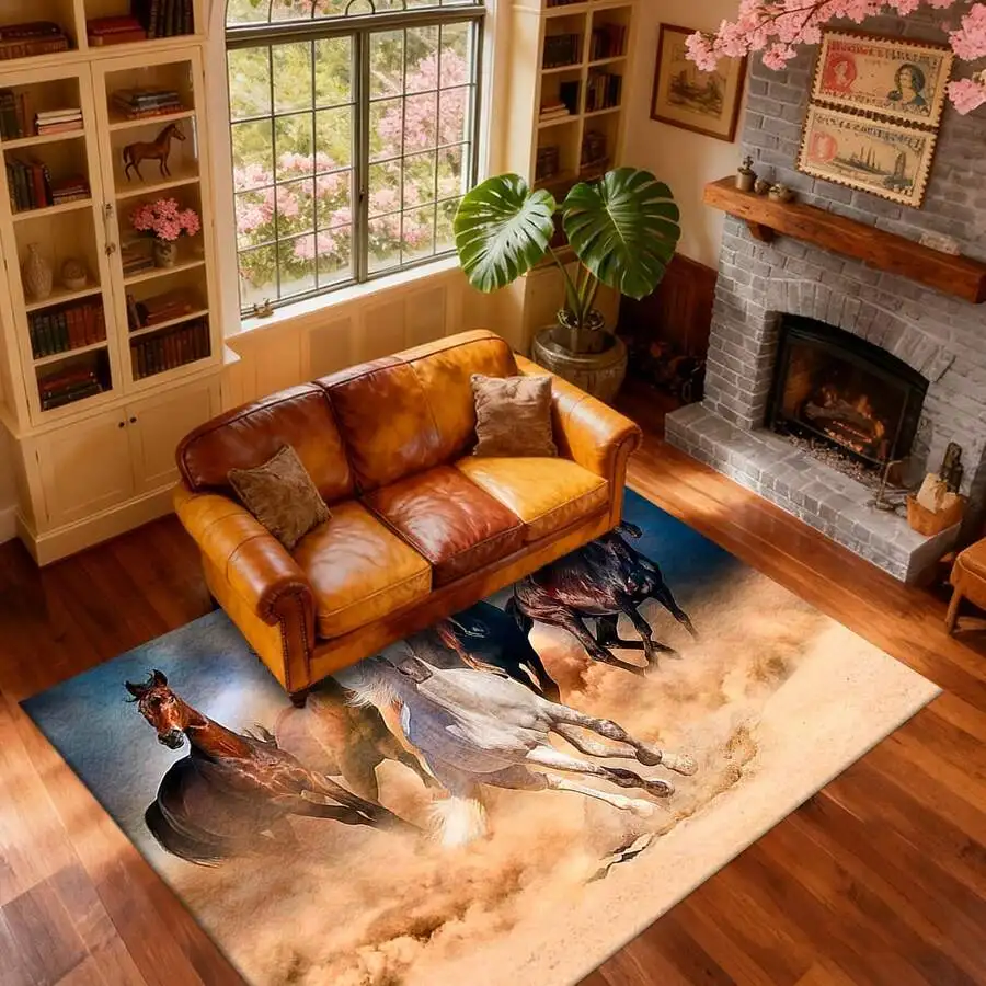 Horse Pattern Printed Large Area Rug For Living Room, Soft Comfortable Decorative Carpet, Machine Washable