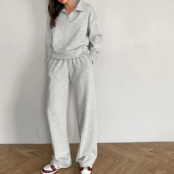 Conjunto de sudadera polo rosa, pantalones de pierna ancha, traje de dos piezas, estilo callejero de ocio atlético