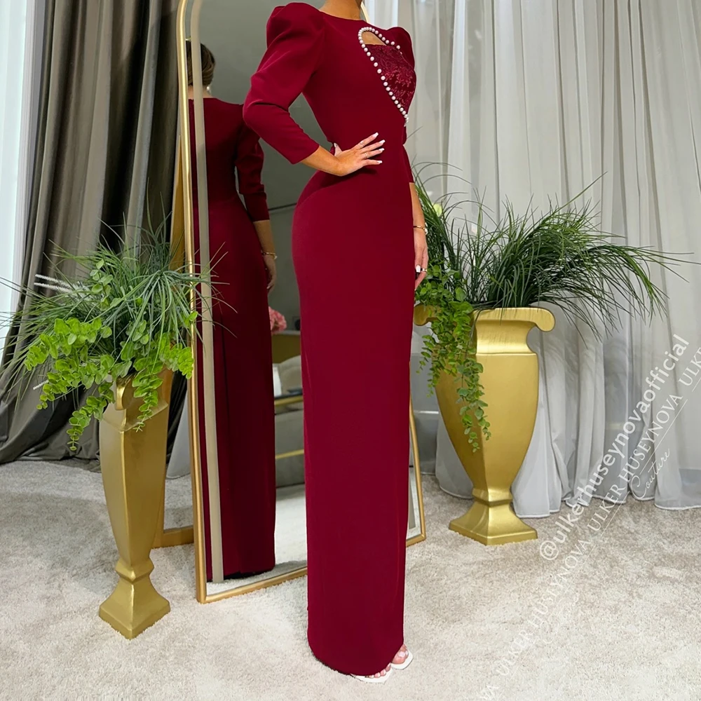 

Прямые вечерние платья по индивидуальному заказу, длиной до щиколотки, с круглым вырезом, рукавом три четверти, платье для выпускного вечера, простое модное кружевное вечернее платье с бисером