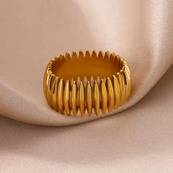 Vertical Bullet Serrated Stainless Steel Ring for Women Gold Color Multi Size Rings Y2k Couple Charm Jewelry Accessories Gifts