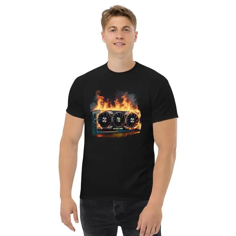 HOT Nvidia RTX 4090 GPU On Fire Graphics Card Gaming Gamers T-shirt
