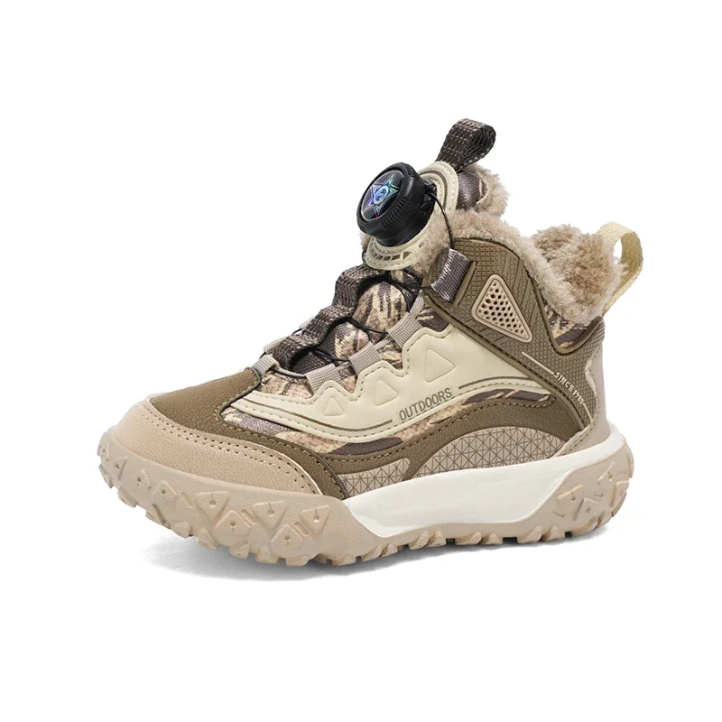 2026 Kids Winter Plush Shoes Girls High Top Rotating Button Sports Outdoor Sneakers Warm Non-Slip Boys Cotton Shoes