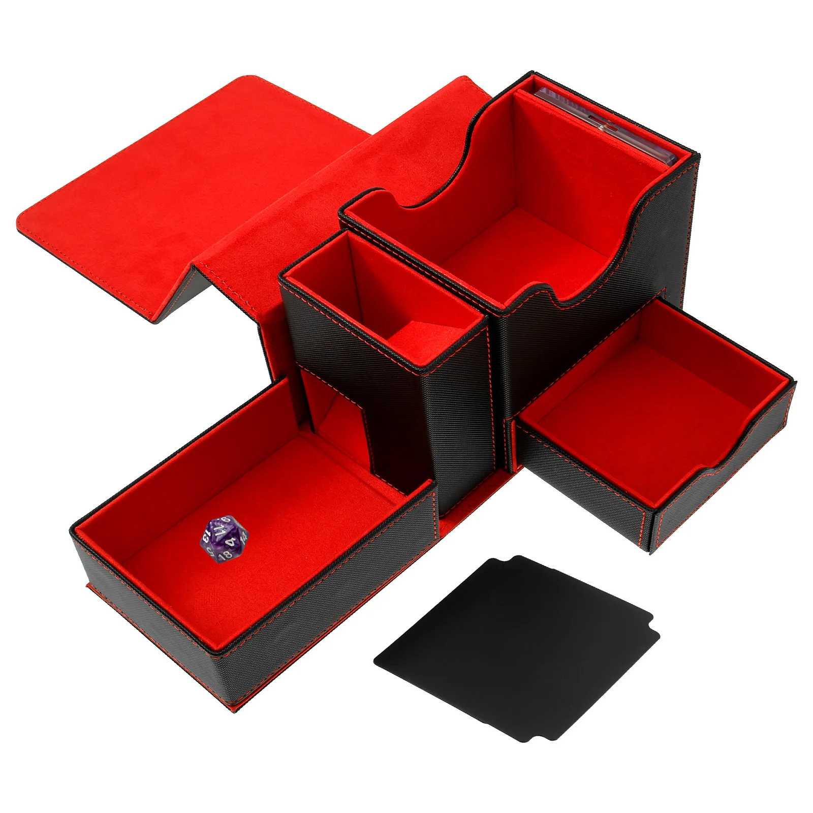 

Dice Card Deck Box Commander Display Window PU Leather Card Holder Organizer For More Than 100 Double-Sleeved Cards