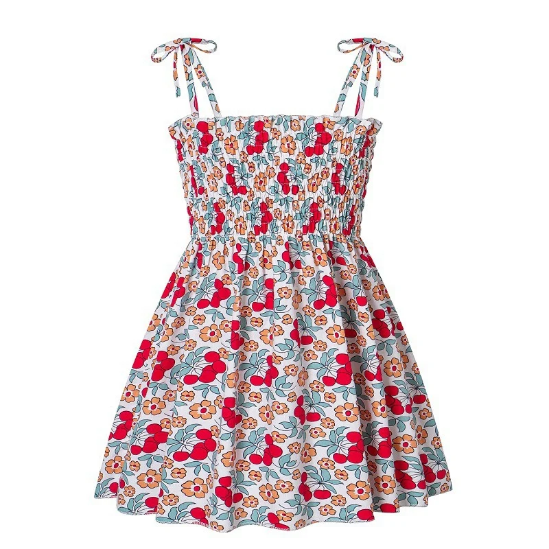 2024 Summer Girls Casual Dresses Daisy Print Suspender for Baby Sleeveless Floral Beach Dresses Children