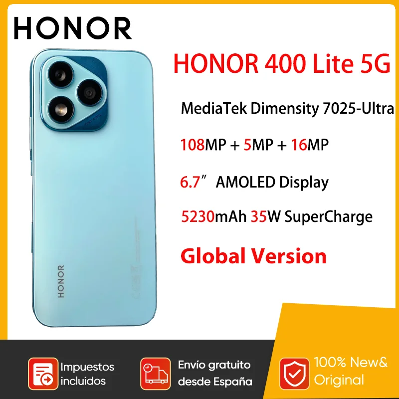 هاتف ذكي HONOR 400 Lite 5G MediaTek Dimensity 7025-Ultra 6.7''AI زر كاميرا 108MP HD 5230mAh 35W SuperCharge AMOLED Display