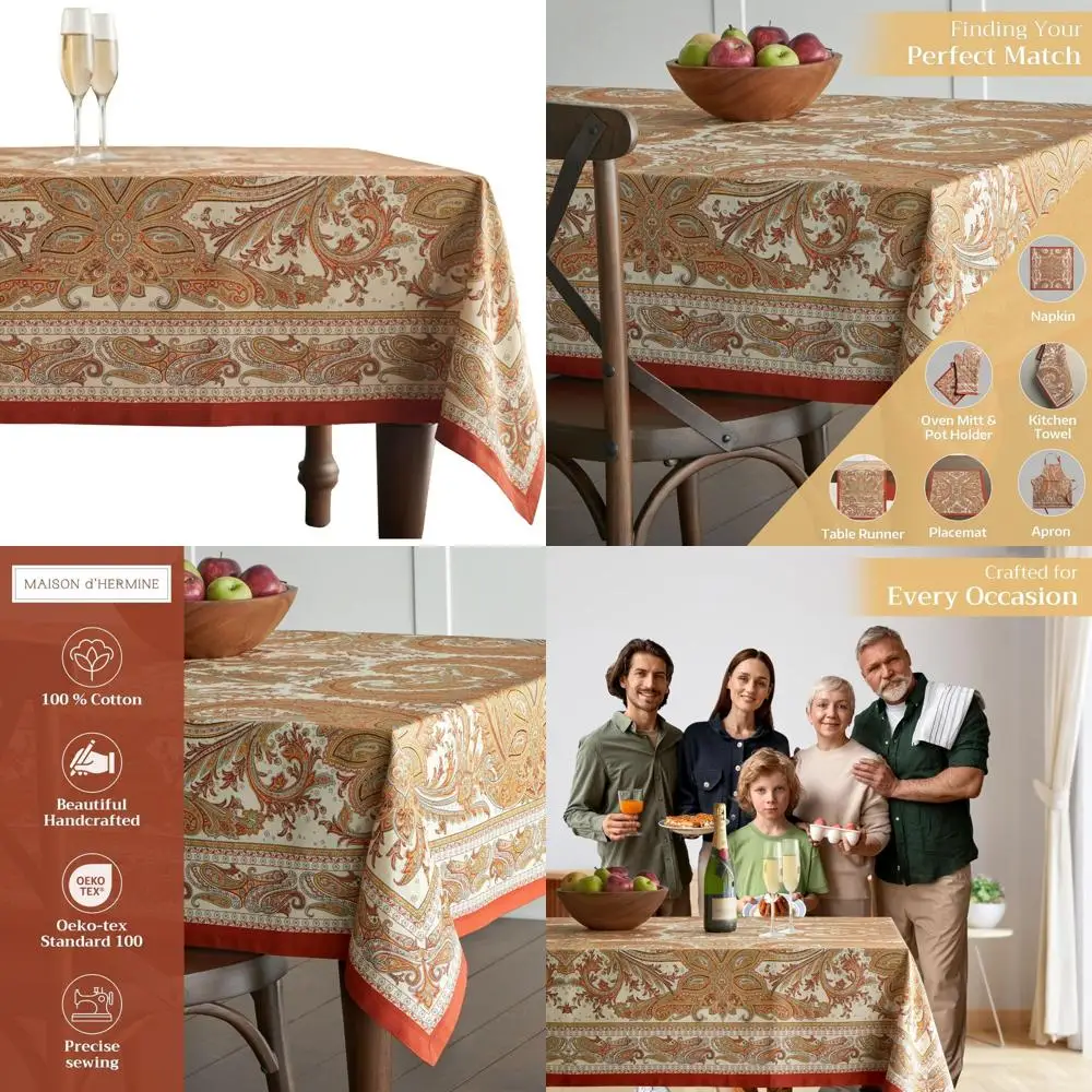 

Cotton Tablecloth Rectangle 100% Cotton 60x90 Inches for Everyday Dining Decorative Reusable Table Cover