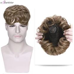 S-noilite Men Toupee 16x19cm Human Hair Replacement System Hair Toppers Hairpiece 4Inch Hair Wig Extensions Male Hair Prosthesis