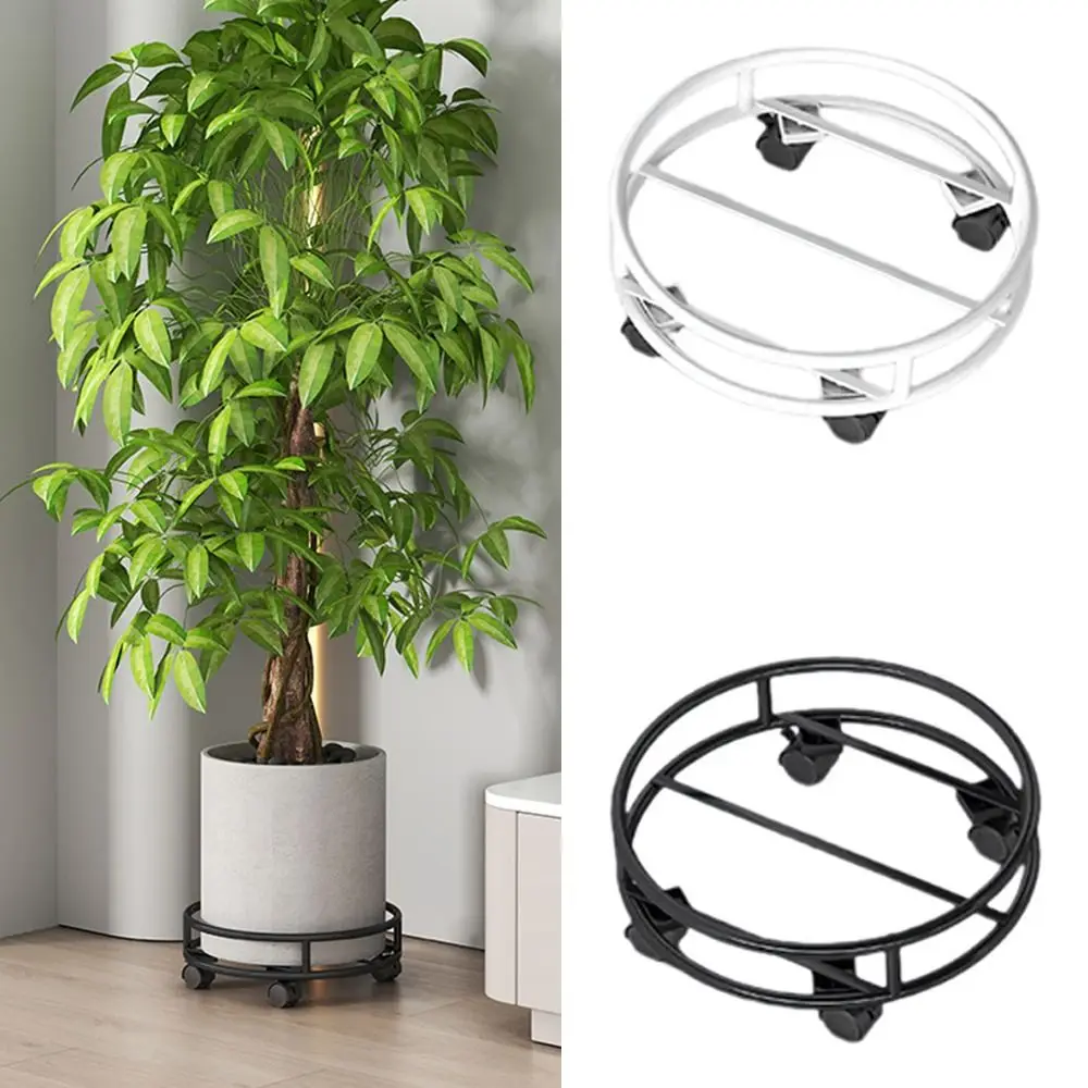 

Sturdy Construction Rolling Plant Pot Stand with Wheels Lockable Round Planter Rack Movable Silent Plant Roller Base Dining Room