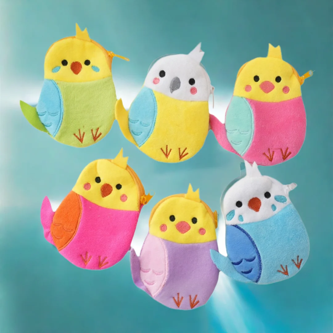 Children's Plush Zero Wallet Pendant Wallet Bags Cartoon Parrot Small Bag Earphones Data Cable Storage Bag Accessories