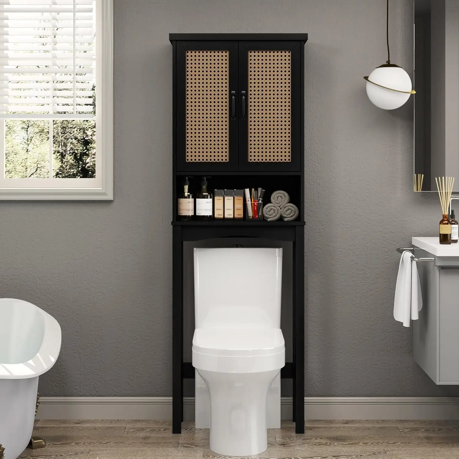 

Over The Toilet Storage Cabinet with Adjustable Shelf, Freestanding Farmhouse Storage Cabinet Above Toilet, Bathroom Storage She