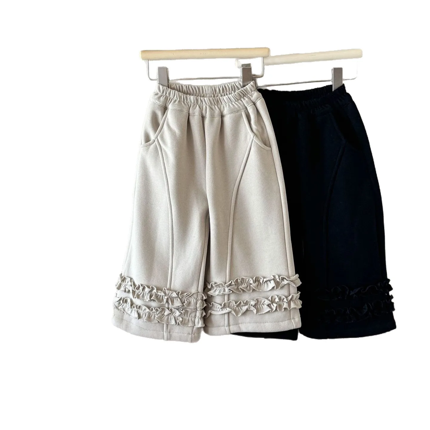 2025 الفتيات الكورية الخريف والشتاء جديد بلون الدانتيل التخسيس تنوعا واسعة الساق السراويل زائد المخملية السراويل المستقيمة بوتيك #5