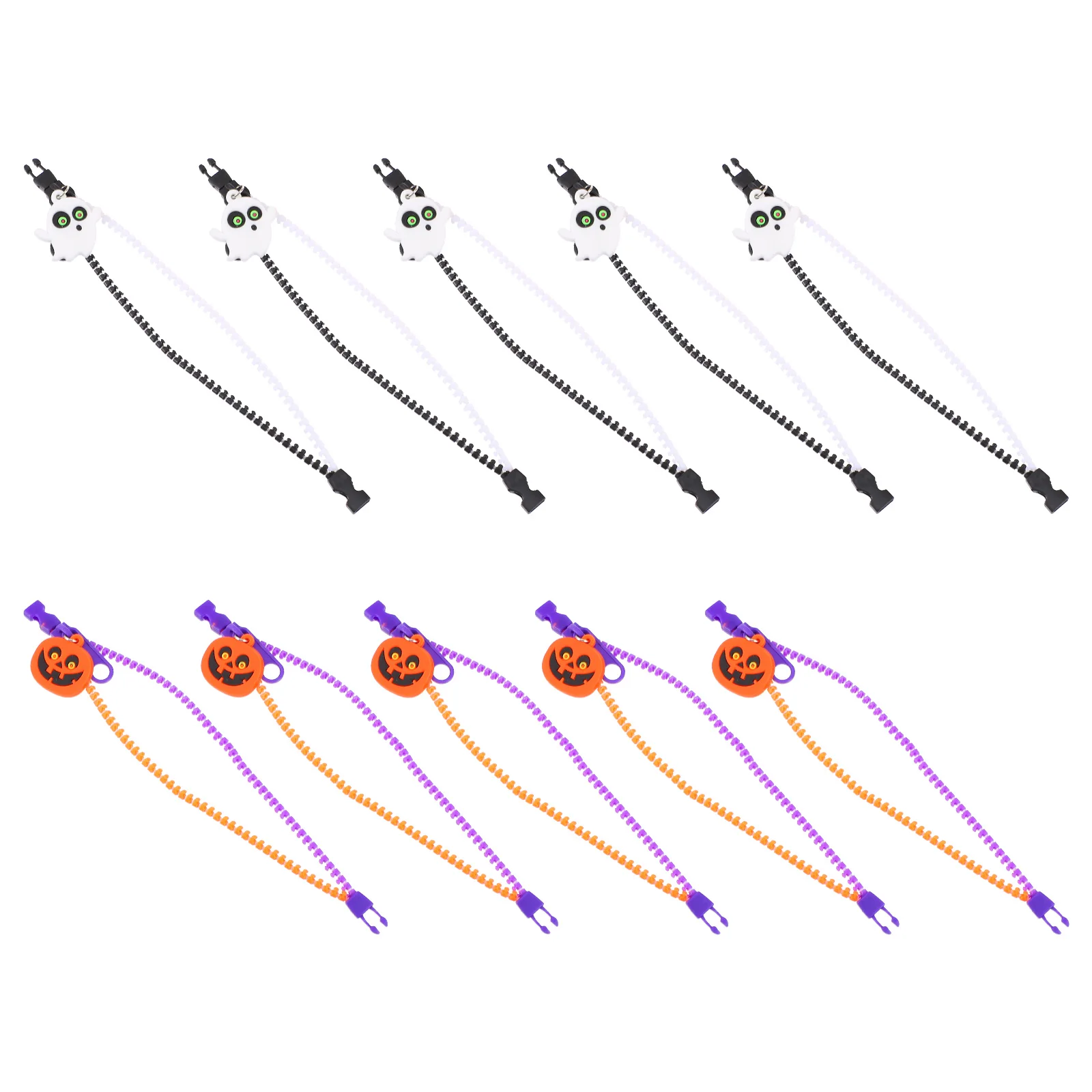 

10Pcs Pumpkin Ghost Bracelet Halloween Zipper Bangle Pp Pom Zinc Alloy Minimalist Style Stress Relief Sensory Toy