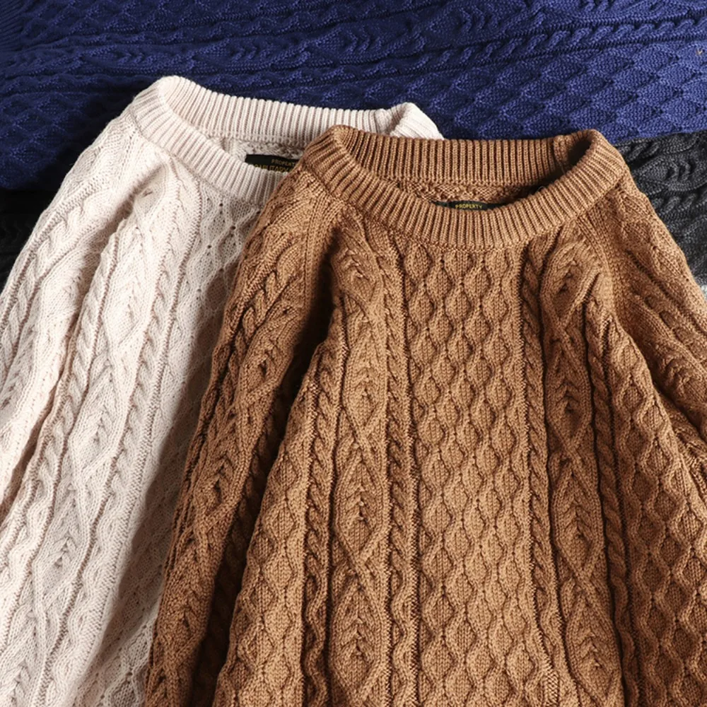 

Winter thickened blended thick thread knitted jacquard men's sweater trendy versatile pullover long-sleeved top