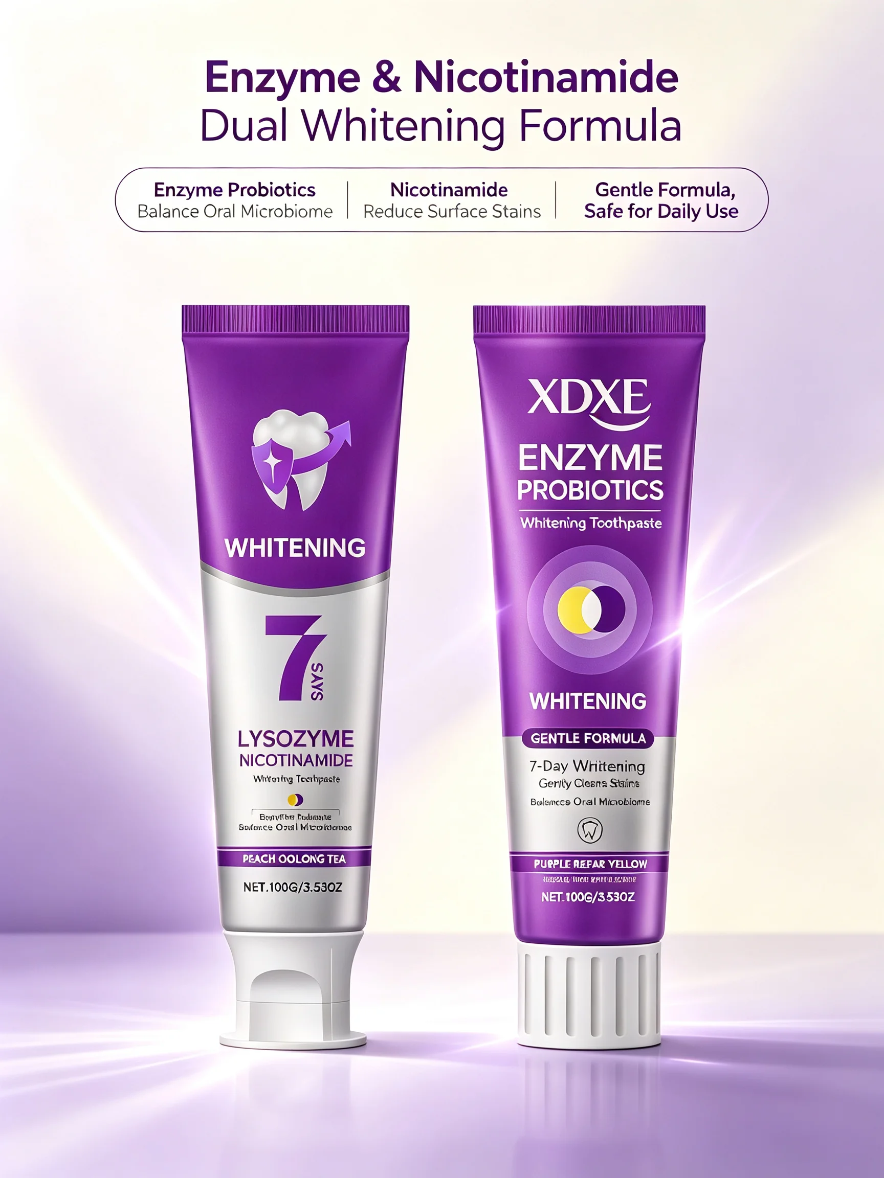 SOOFATING 7 Days Whitening Toothpaste Lysozyme Nicotinamide Peach Oolong Tea 100g