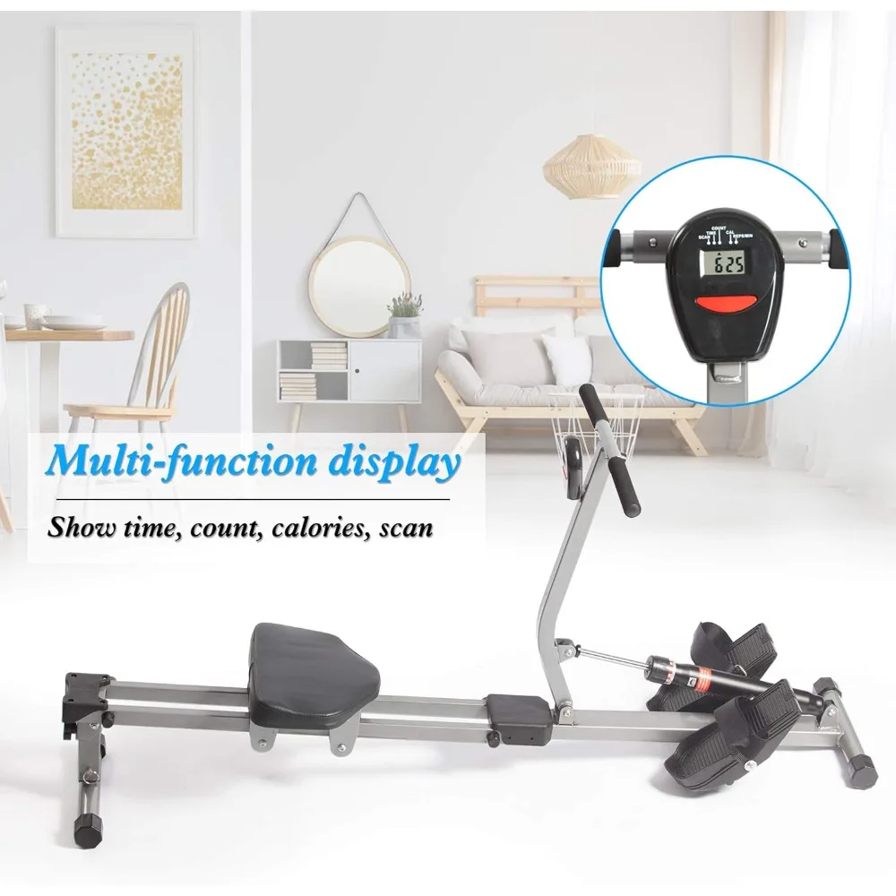 Opvouwbare hydraulische roeimachine 250 lbs gewichtscapaciteit Volledig lichaamsuithoudingsvermogen Oefenvermogen met 12 niveaus instelbare weerstand