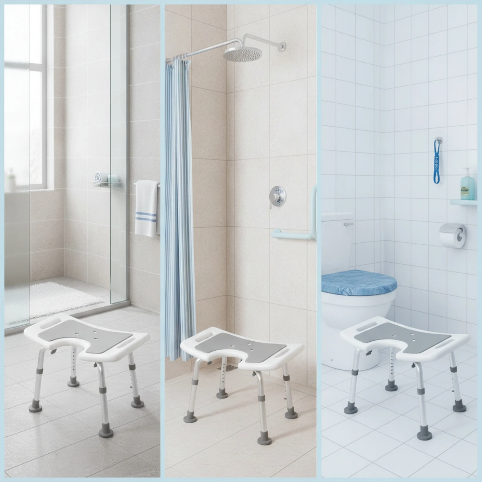 Shower Stool Skid-Resistant Shower Chair with Handholds Bath Seat Easy-to-Clean Bathroom Furniture Long-Lasting for Seniors