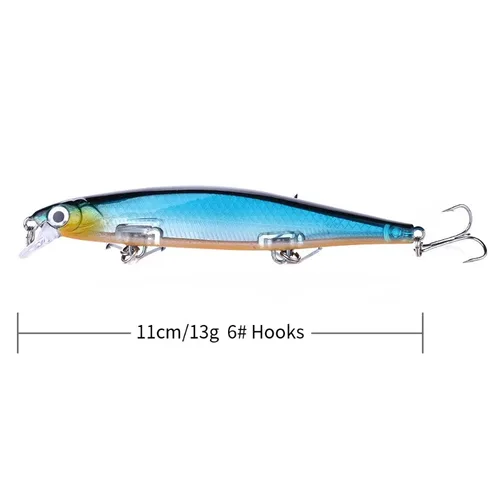Imagen 2 del producto Señuelo de pesca Minnow, cebo Artificial duro láser, ojos 3D, 11cm, 13g, Wobblers, aparejos de pesca de carpa, Jerkbait de hundimiento lento, 1 Uds.