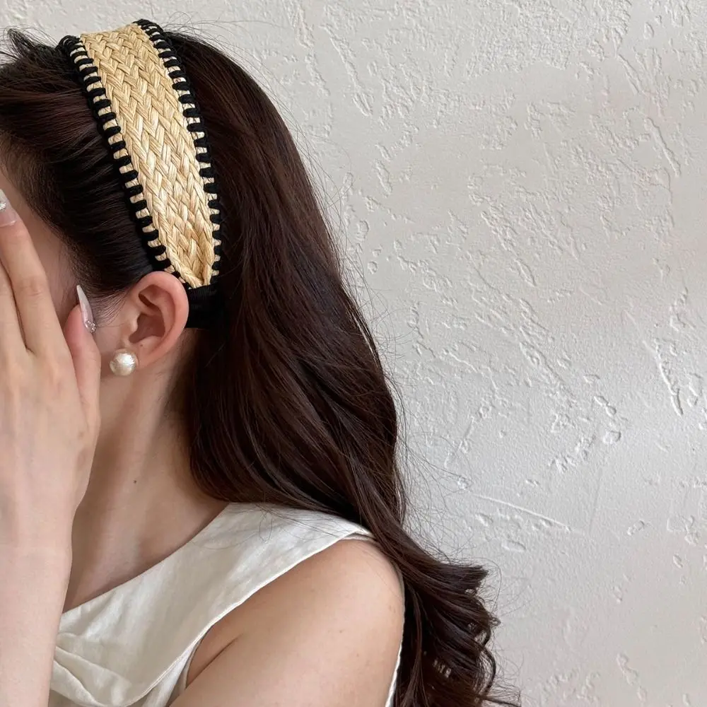 

Wide Edge Straw Weave Headband Woven Bohemia Raffia Grass Hairband Hairband Vacation Style Bohemian Style Hair Hoop Makeup