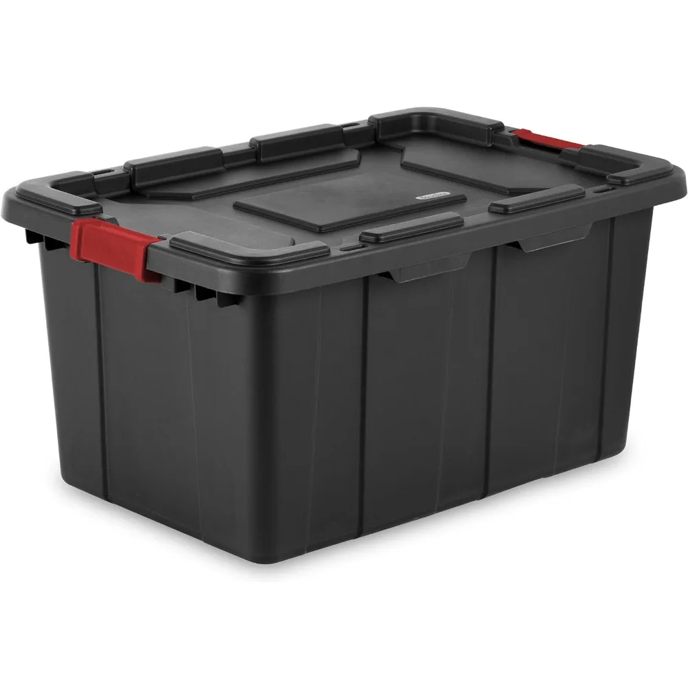 

Sterilite 27 Gal Industrial Tote, Stackable Storage Bin with Latching Lid, Plastic Container with Heavy Duty Latches