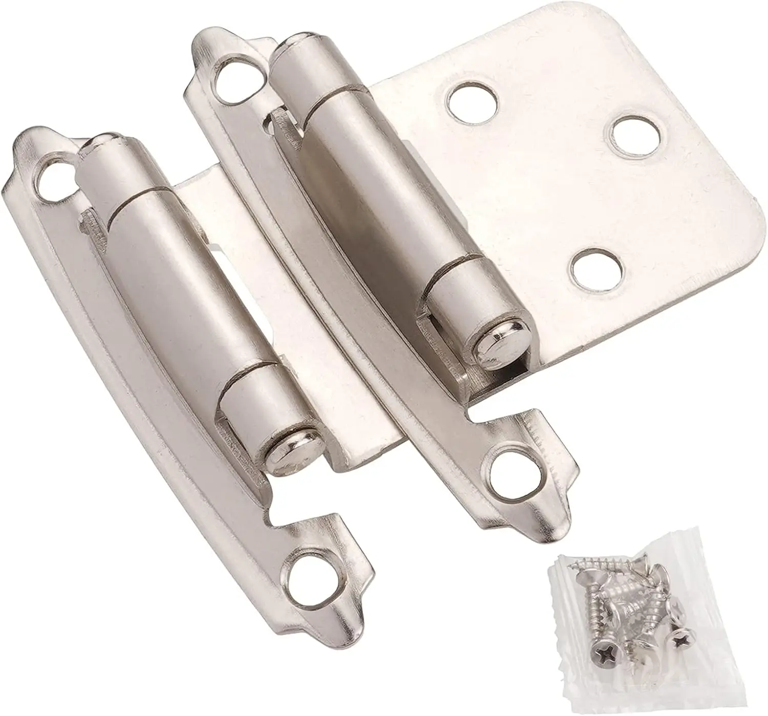 

Cabinet Hinges Brushed Nickel for Kitchen Cabinets Doors (25 Pair -50 Pcs) -1/2" Overlay (Variable) -Self Closing Kit