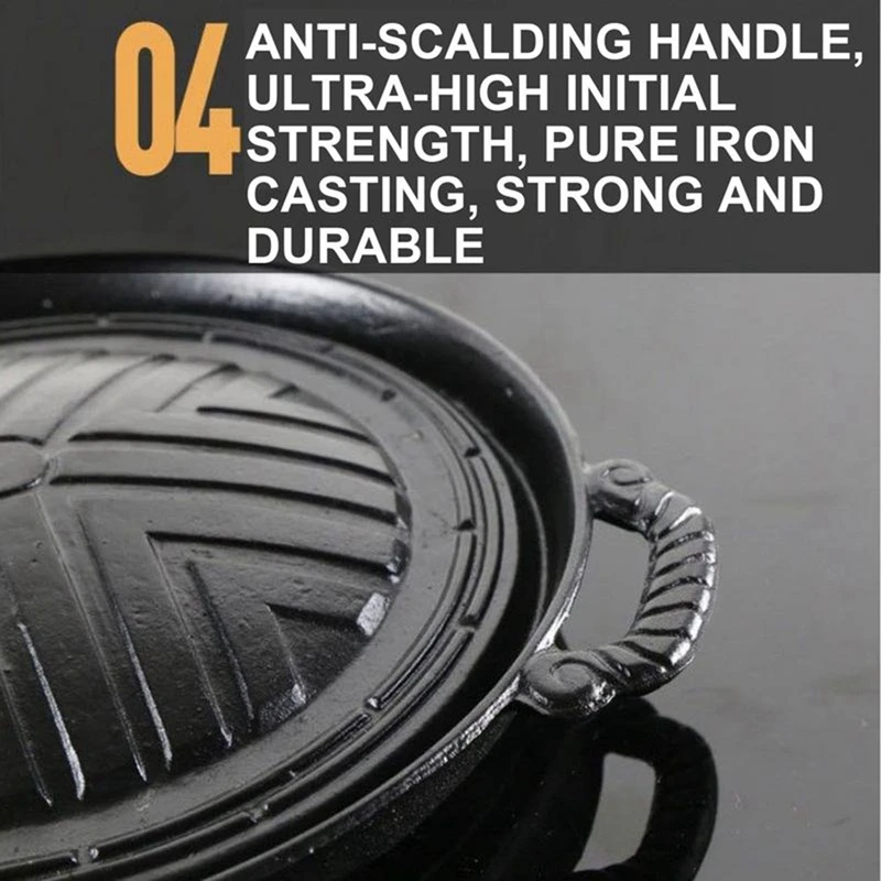 Grill Pan Cast Iron Steak Pan for Outdoor Grill Non-Stick Barbecue Griddle Grilling Frying Plate for Cooking