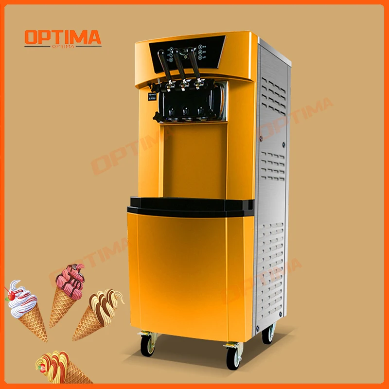 آلة الآيس كريم المخروطية التجارية التلقائية العمودية الكهربائية لا تنظيف التبريد السريع ثلاثة ألوان معدات متعددة الوظائف