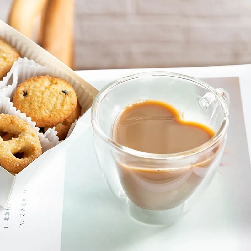 

Heart shaped cup, couple's , double-layer heat-resistant, wine, tea , milk espresso beverage