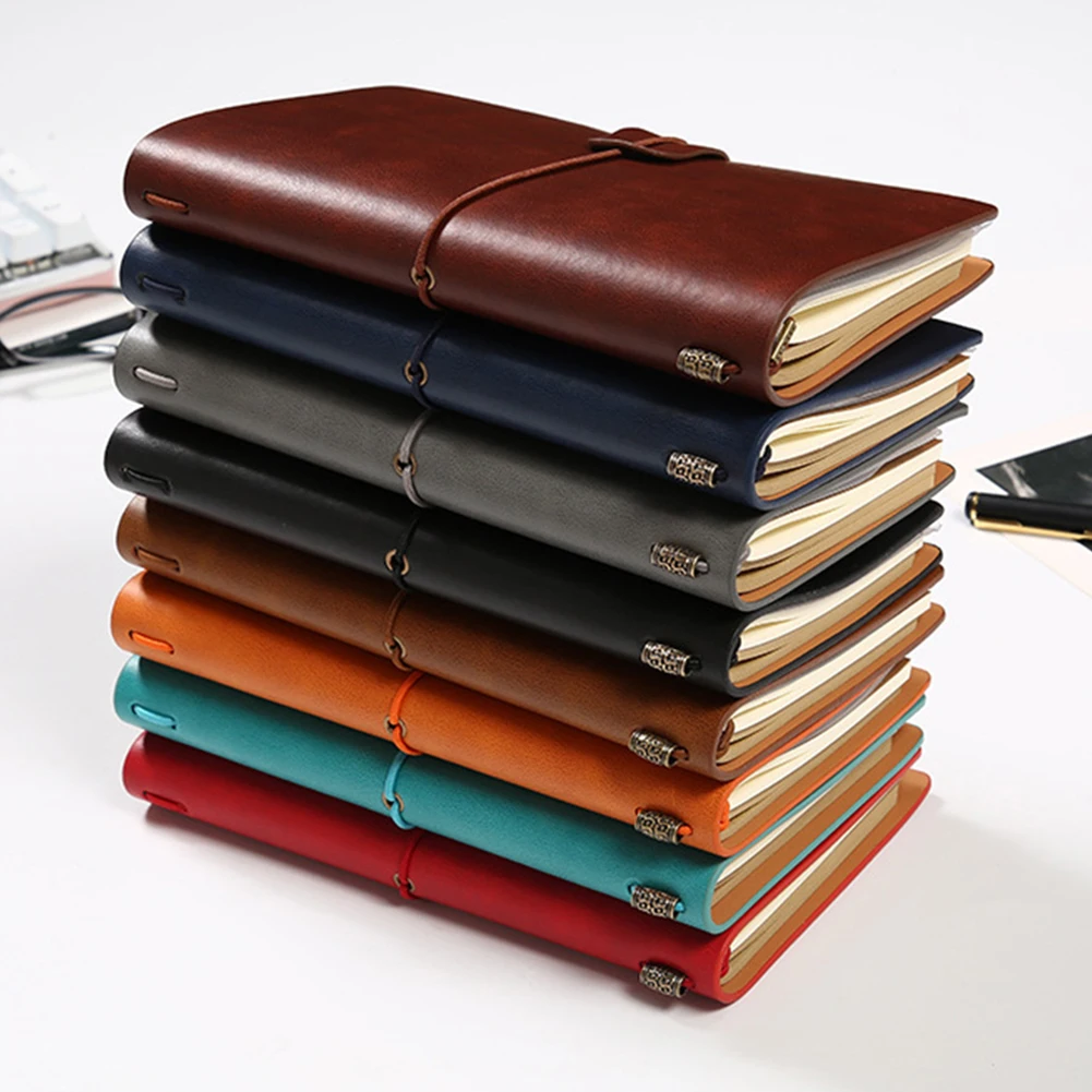 PU Leather Loose Leaf Notebook Traveler Journal Diary Portable Travel Notepad Diary Notebook Pen Holder Record Book Stationery