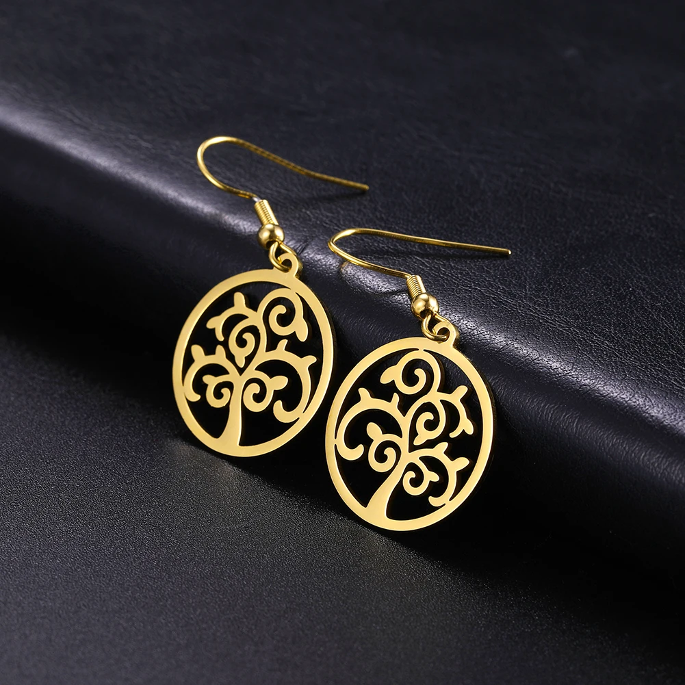 Jeshayuan Hollow Tree Of Life Drop Earrings For Women Birthday Gift Stainless Steel Ancient Egypt Ear Jewelry