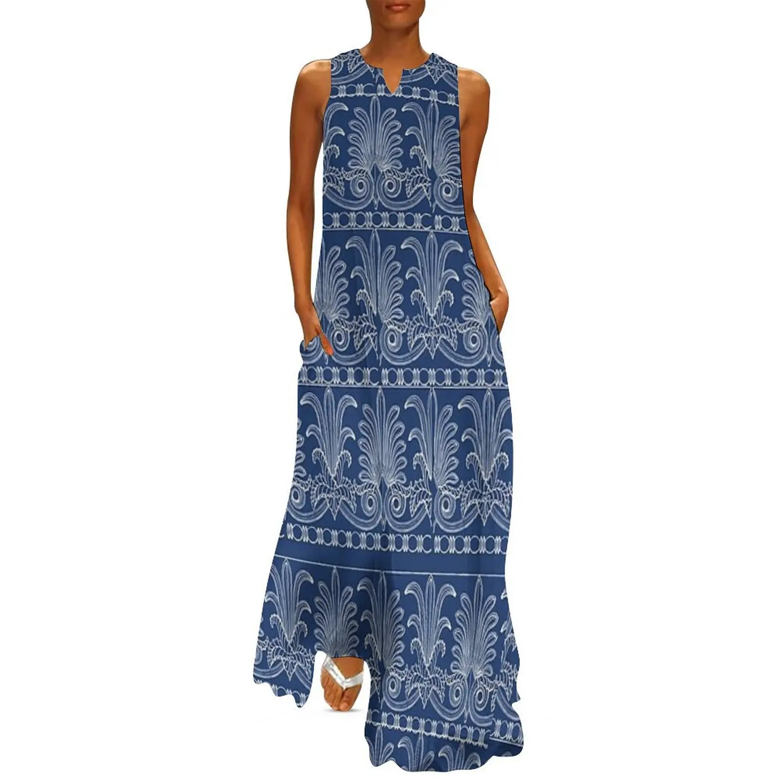 

Ancient Greece - Mediterranean Pattern - Blue and White Long Dress dress women summer 2025 dresses for women 2025