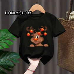 Świąteczna koszulka dziecięca Santa Elk Print Dziecięca czerwona koszulka Chłopcy Dziewczynki Ubrania Aliexpress Uk One Piece Pride Tshirt Tops