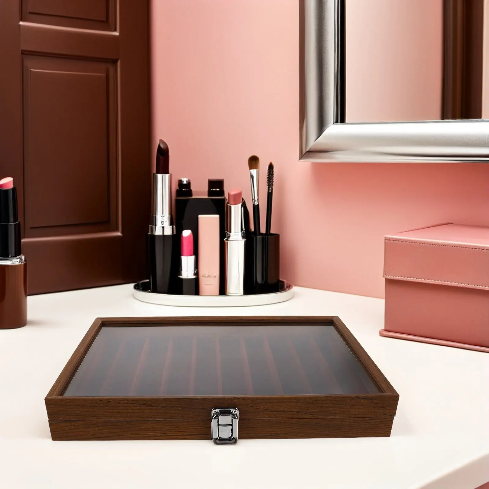 

Деревянный органайзер для украшений с прозрачной стеклянной крышкой, коробка для хранения длинных цепочек и подвесок, витрина для женских украшений