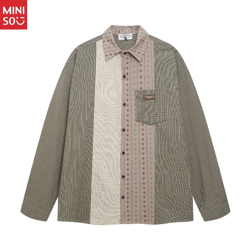 

2025 Autumn American Retro Color Block Plaid Shirt Men Loose Casual Couple Coat