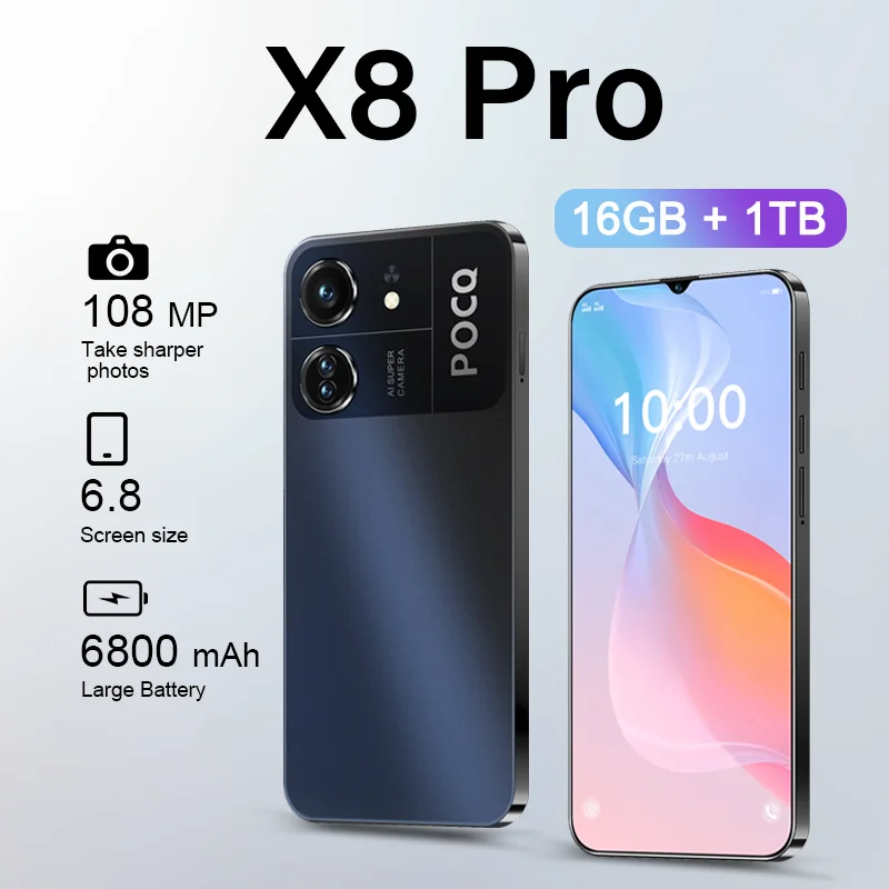 

HOT Global Version High Quality X8 Pro Original Standby 5G Dual Card Intelligent System 6800mAh Battery 6.8"HD