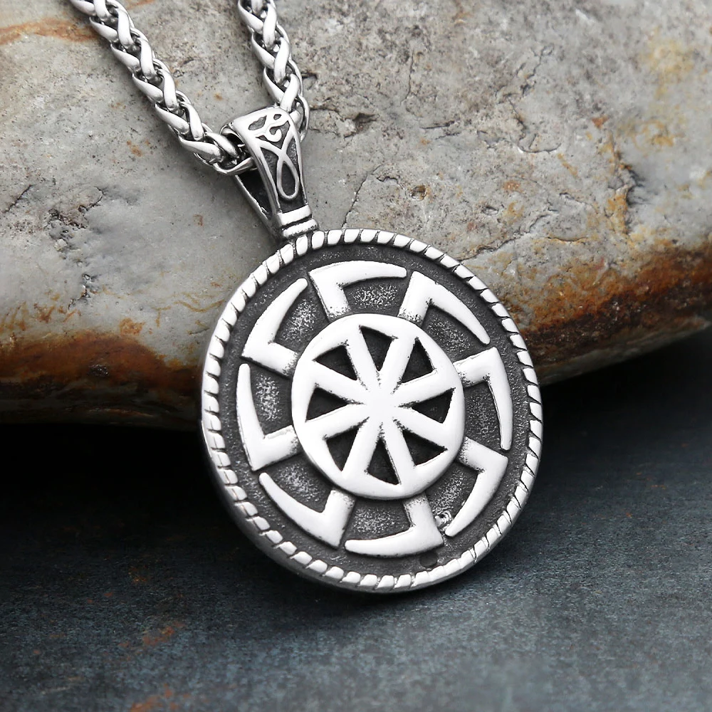 Vintage Stainless Steel Nordic Slavic Kolovrat Symbol Pendant Necklaces For Men Women Classic Ethnic Amulet Jewelry Wholesale