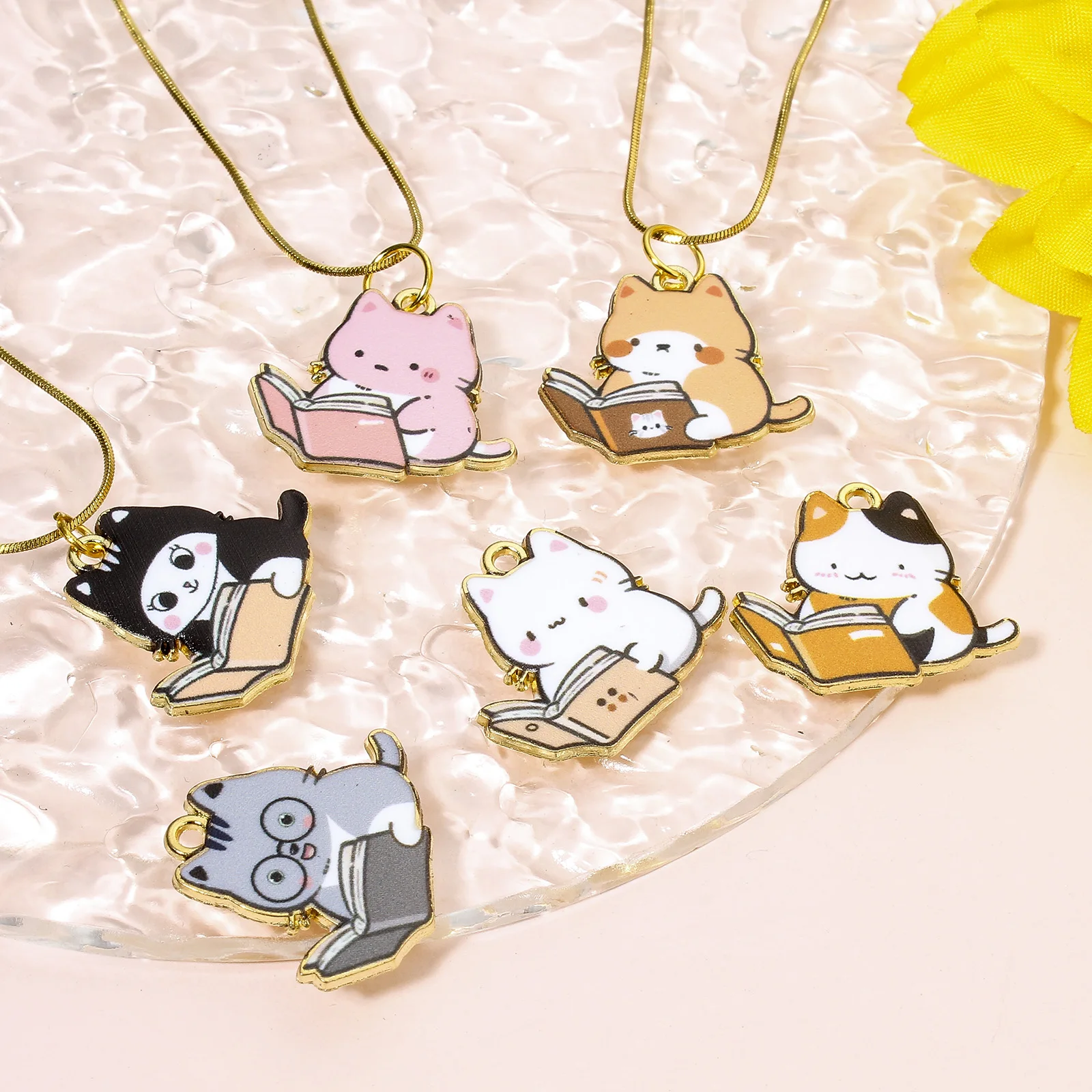 10pcs New Cute Cartoon Charms Multicolor Book Cat Enamel Pendants DIY Necklace Earrings For Women Jewelry Findings 25mm x 22mm